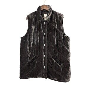 J. Jill Womens Medium Brown Gray Velvet Velour Quilted Button Up Puffer Vest